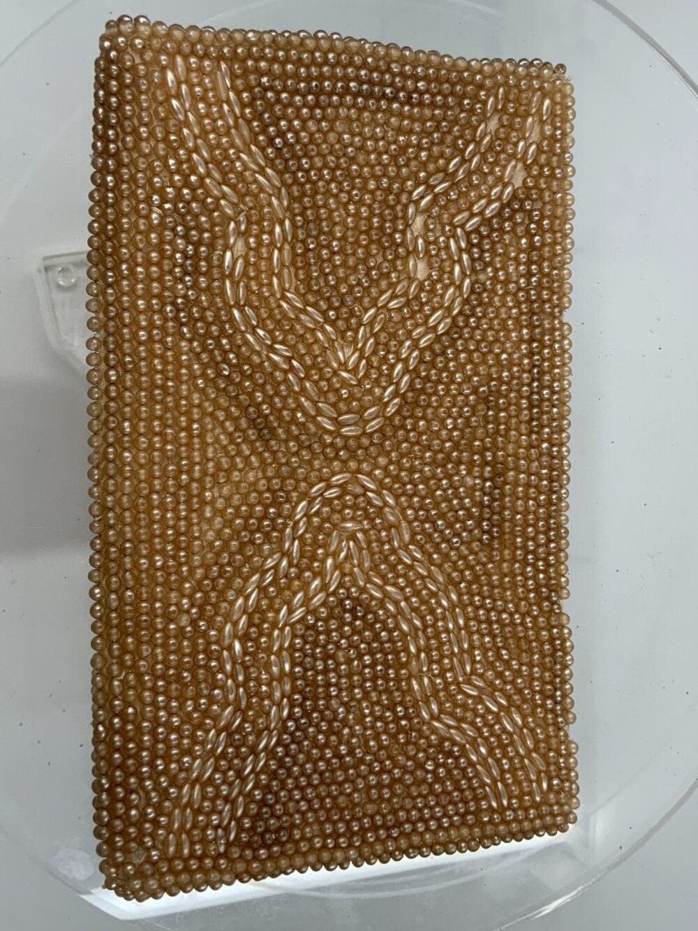 Vintage Blush Pearl Beaded Zipper Clutch Evening Bag